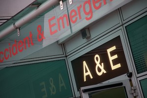 Unique ID: NHS_UCLH_DAY 2 A&E_0005 Caption: The entrance to A&E,A & E, Accident and Emergency department at a large London hospital. Restrictions: Copyright: ©